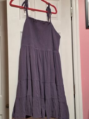 torrid Purple Smocked Tie-Strap Tiered Dress